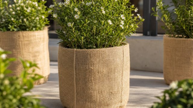 Transform Your Plastic Planters with This Simple Burlap Solution